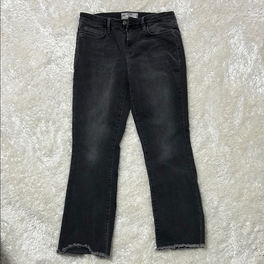 Free People Black Ankle Cropped Jeans with Frayed Hem